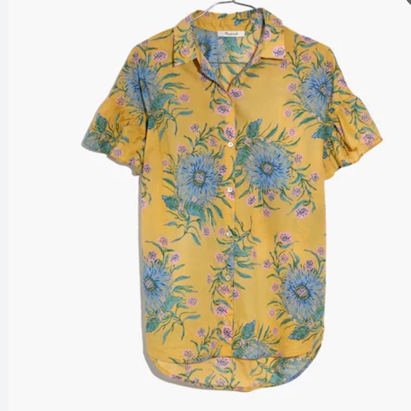 MADEWELL Ruffle Sleeve Button Down Shirt in Painted Blooms Size Medium - Picture 12 of 12
